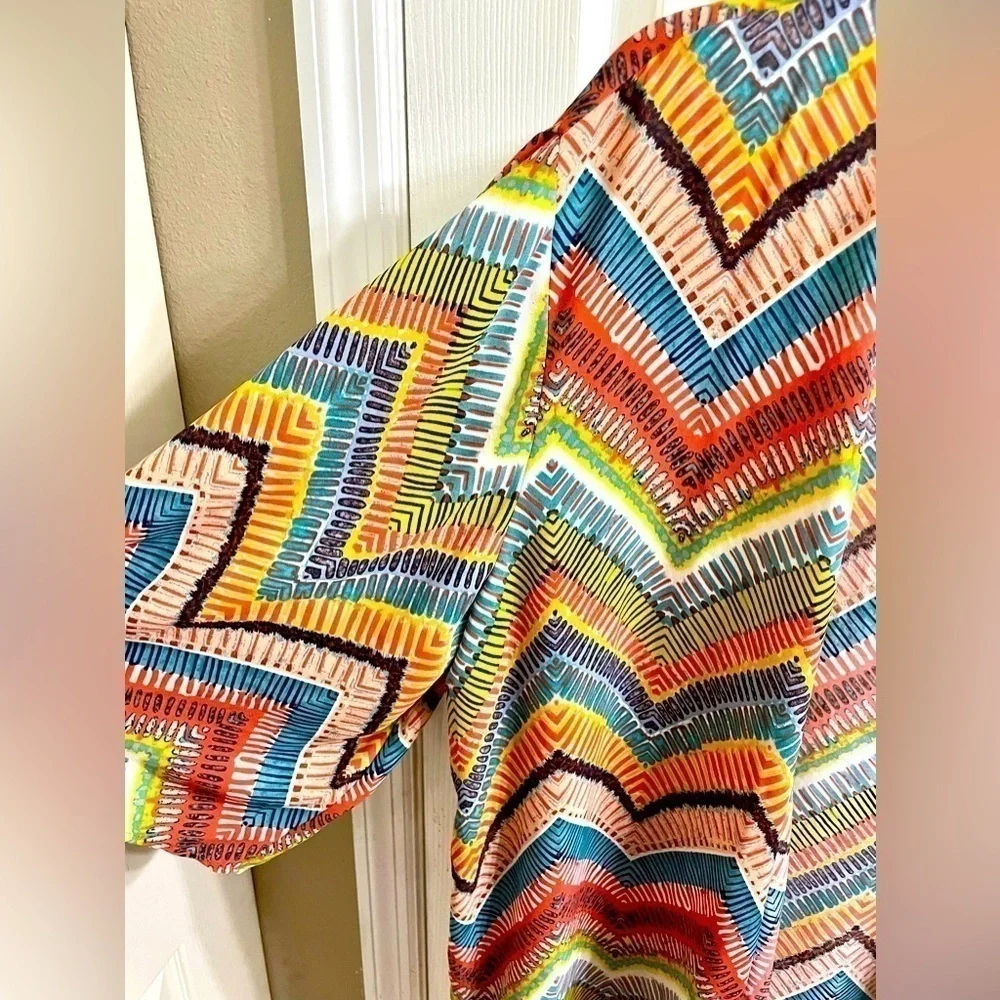 🌈 SYMMETRICAL CHEVRON MULTICOLOR Cover Up Resort Boho Geometric Wearable Art 3X